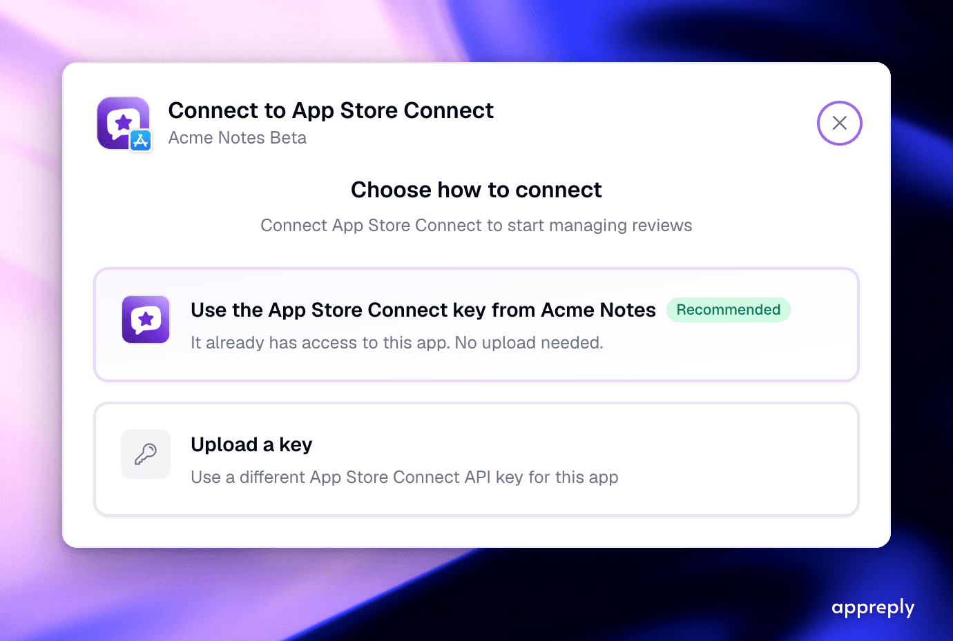 You see a saved connection here only after the store confirms it can access this app.